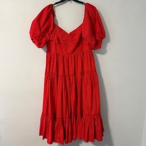 Atsu for Anthropologie Off-The-Shoulder Poplin Tiered Puff Sleeve Midi Dress 18W